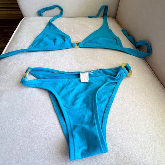 Victoria’s Secret Turquoise 2 Piece String Tie Bikini Swimsuit Shell Hardware - Picture 9 of 12
